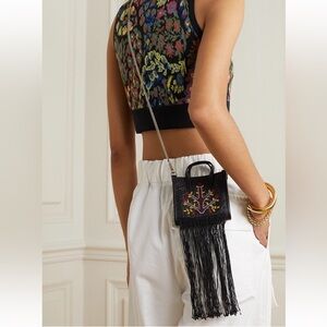 NEW ETRO Black Fringed Beaded Leather Bag Full Inclusion